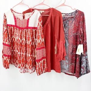Farmers Market Tops x3 Size Large NWT Boho Bohemian Bundle Lot Peasant Casual